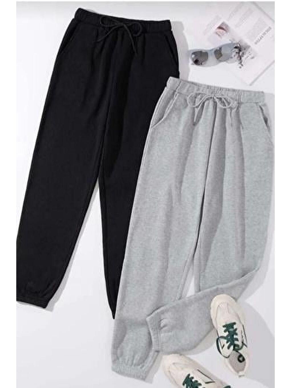 Paça Lastikli Üç İplik Alt Eşofman Gri