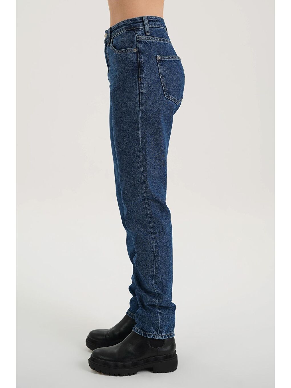 Ariana Koyu Mavi Yüksek Bel Patı Fermuarlı Mom Fit Jean Pantolon C 4525-161-2