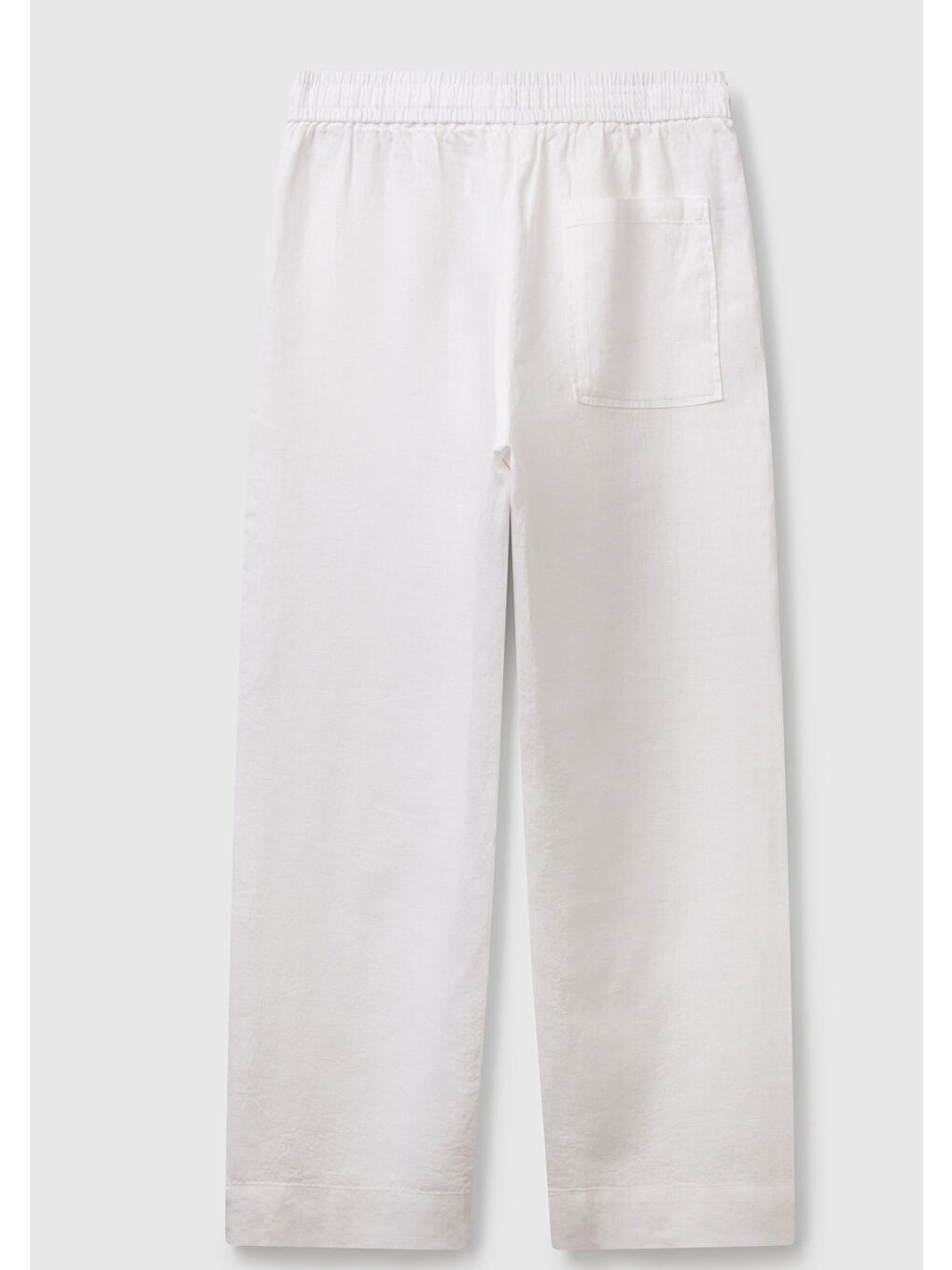 Kadın Beyaz %100 Keten Büzgü İpli Cepli Sigaret Pantolon-1