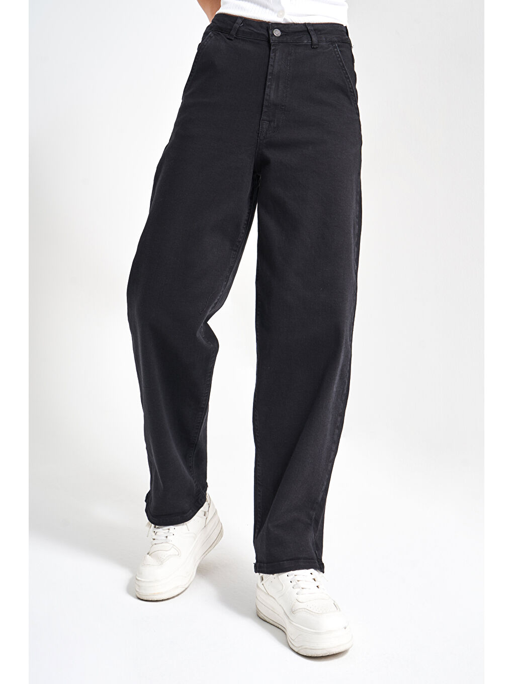 Kadın Siyah Renk 1W4-1 Skater Fit Elastanlı Bol Kesim Denim Jean-1