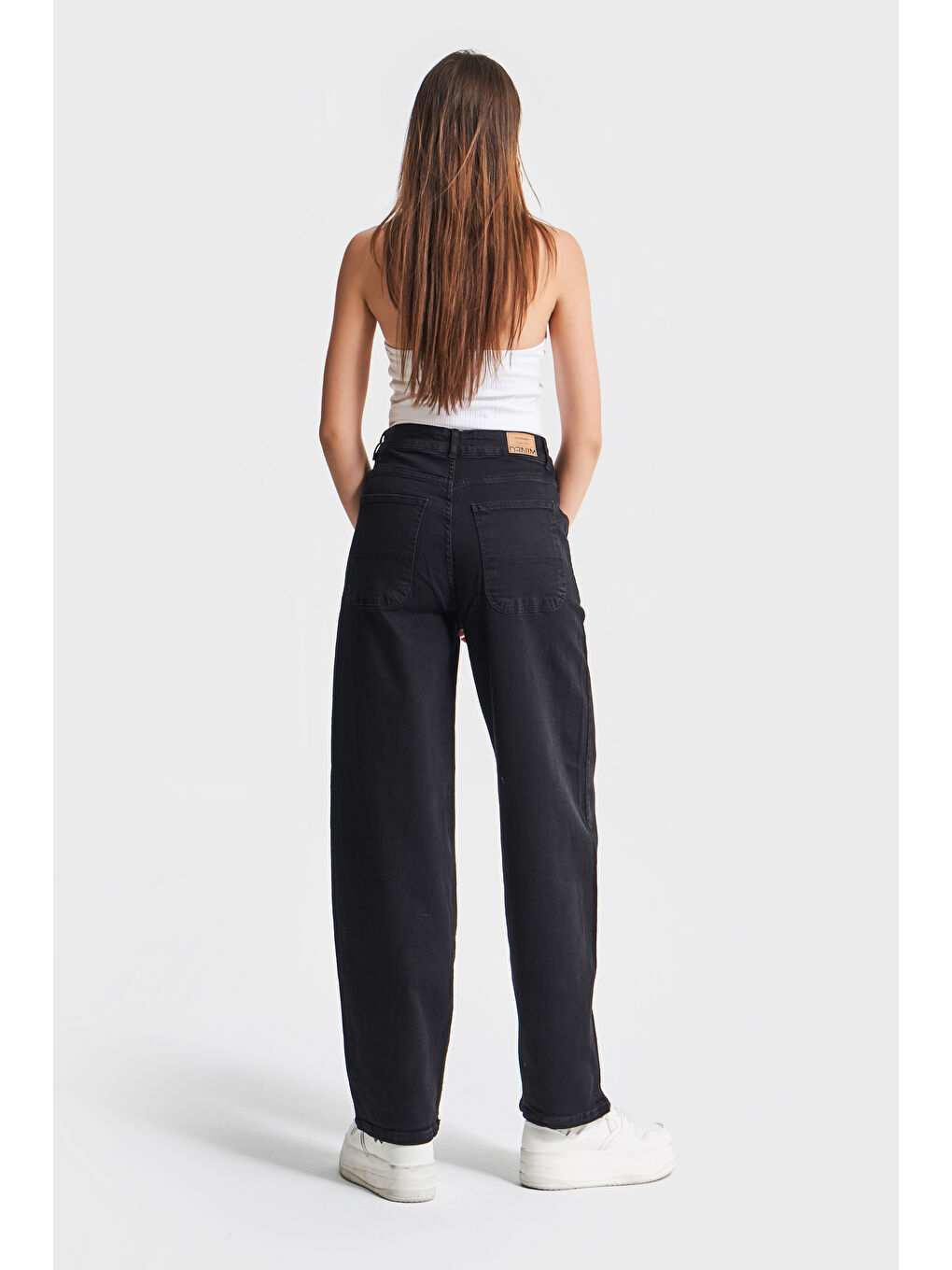 Kadın Siyah Renk 1W4-1 Skater Fit Elastanlı Bol Kesim Denim Jean-2