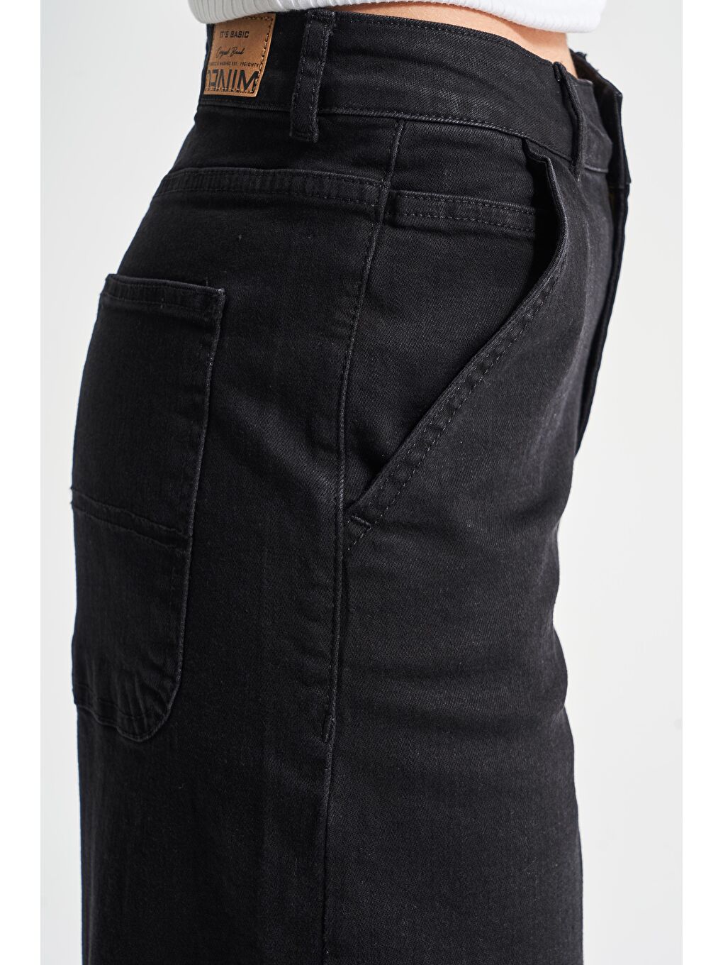 Kadın Siyah Renk 1W4-1 Skater Fit Elastanlı Bol Kesim Denim Jean-4