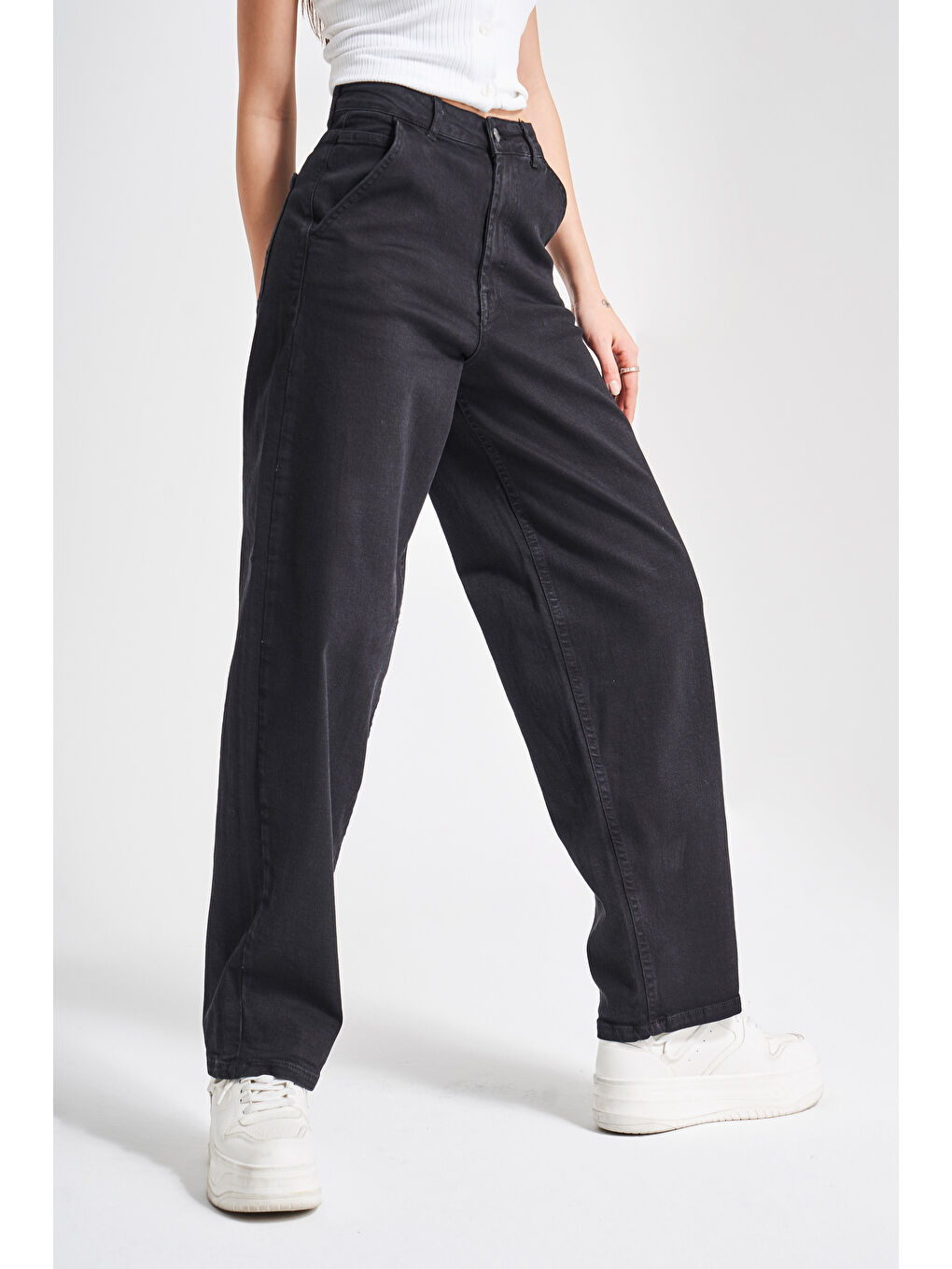 Kadın Siyah Renk 1W4-1 Skater Fit Elastanlı Bol Kesim Denim Jean-5
