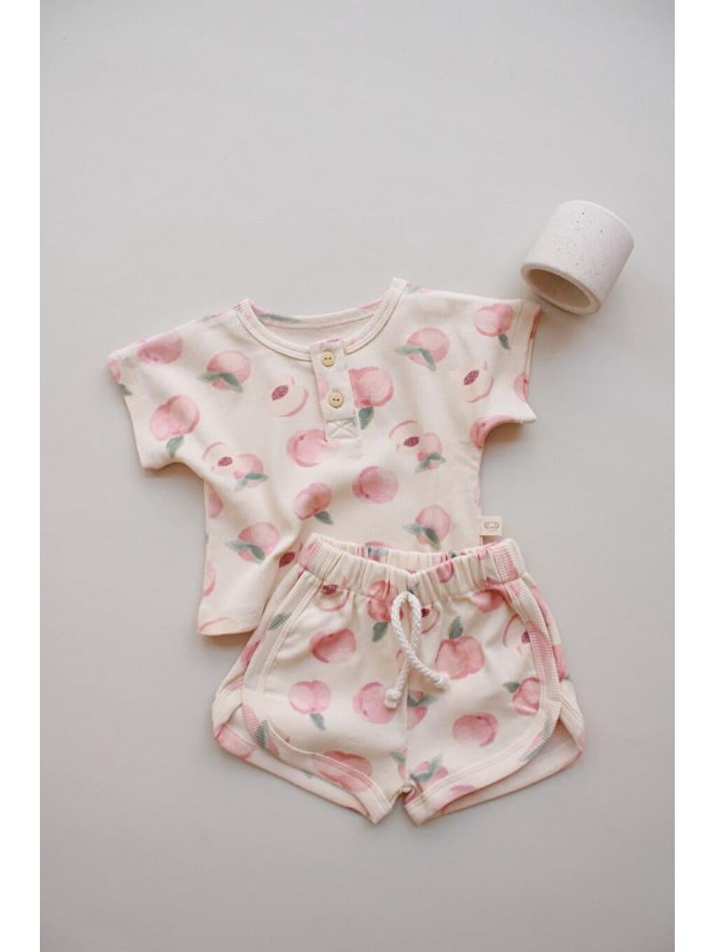 Ekru Şeftali Baskı Kaşkorse Alt Üst Takım