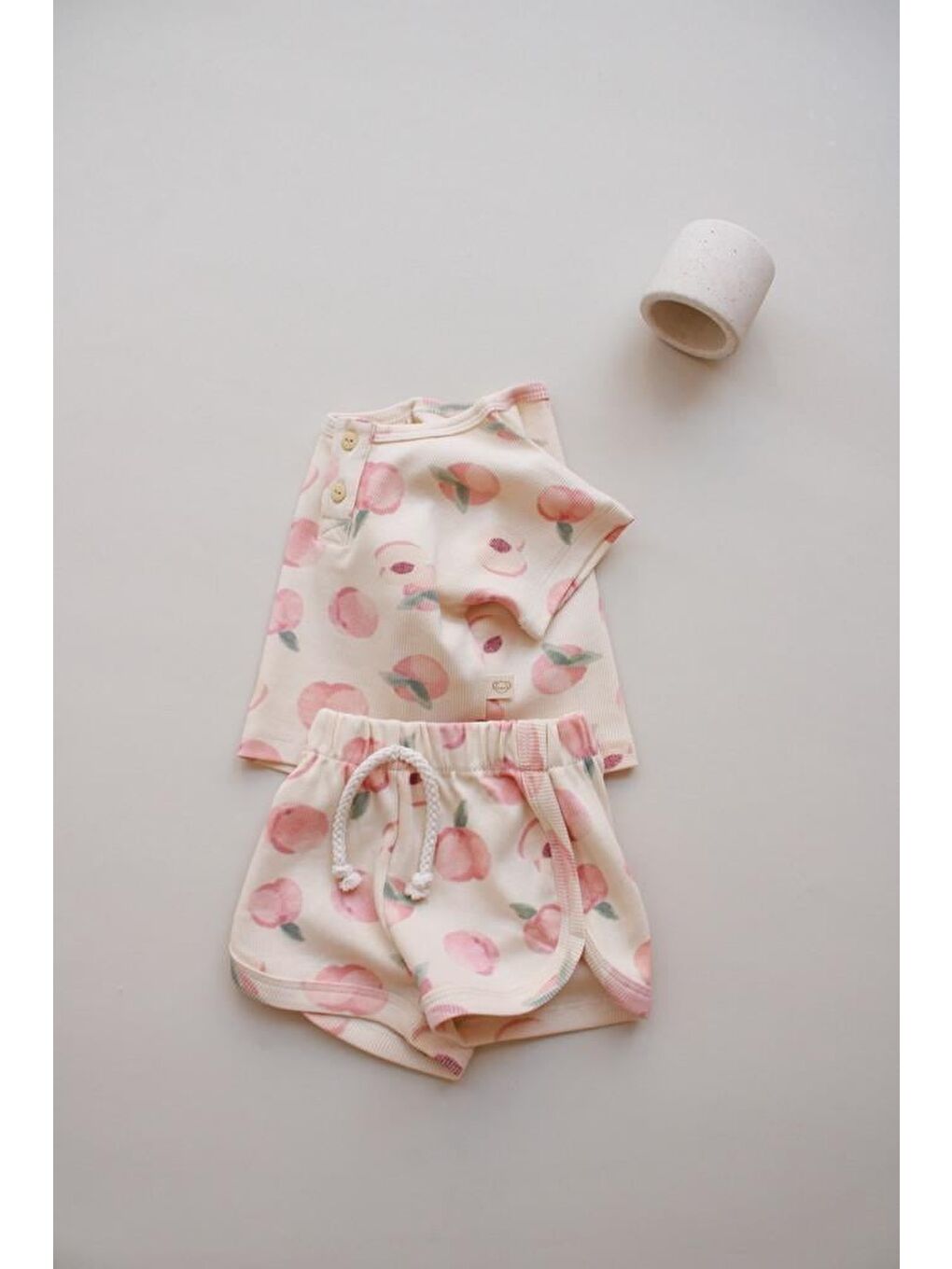 Ekru Şeftali Baskı Kaşkorse Alt Üst Takım-1