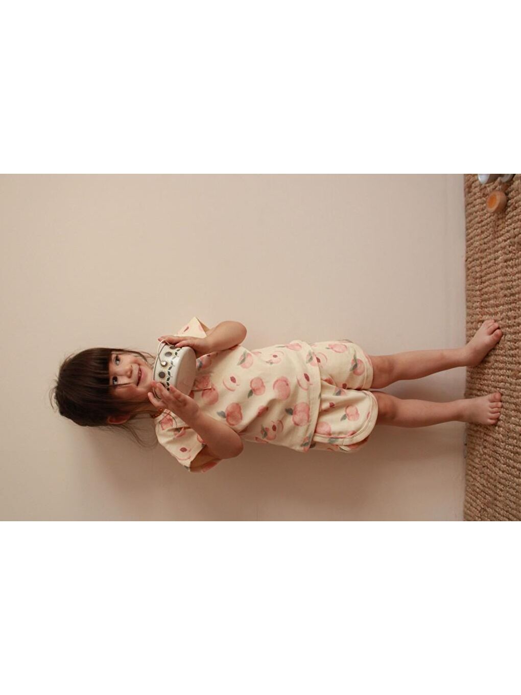 Ekru Şeftali Baskı Kaşkorse Alt Üst Takım-4