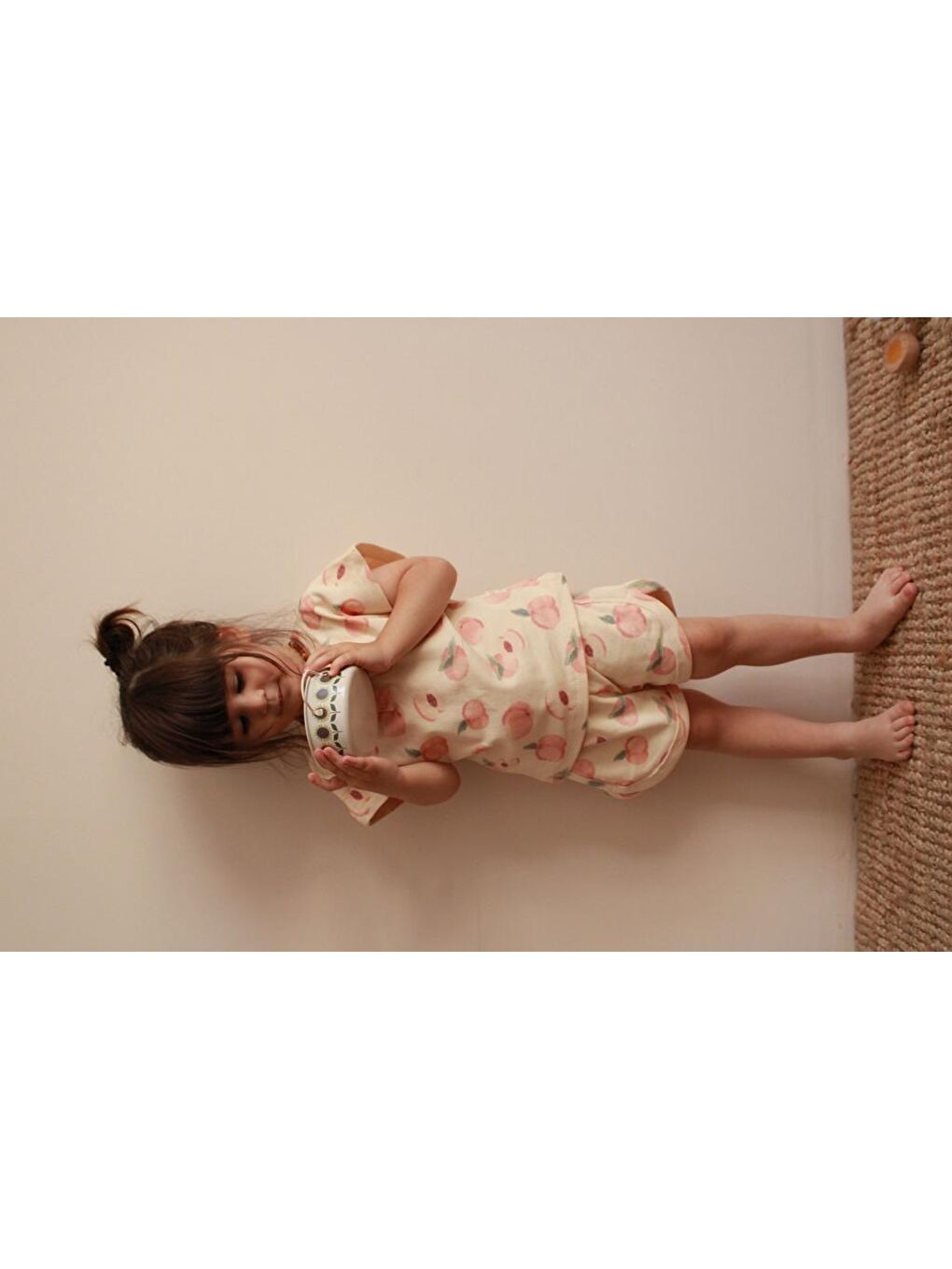 Ekru Şeftali Baskı Kaşkorse Alt Üst Takım-5