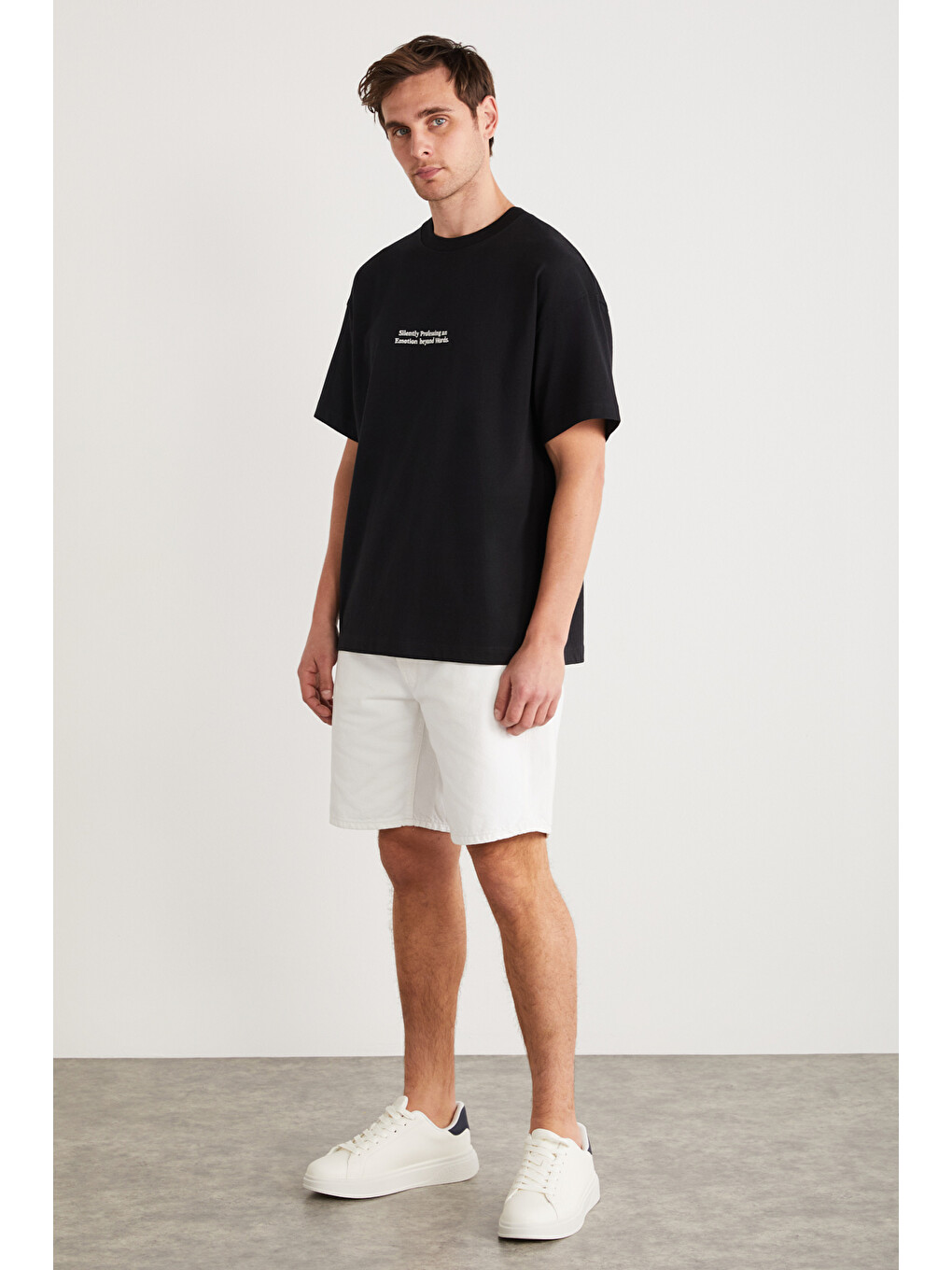 Rıco Erkek %100 Pamuklu Önü Ve Arkası Baskılı Bisiklet Yaka Kısa Kollu Oversize Siyah T-shirt-1