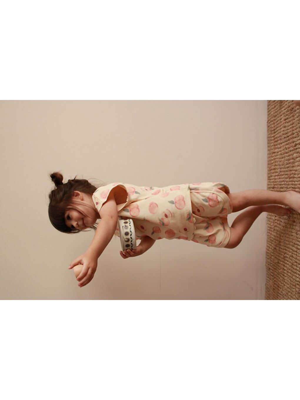 Ekru Şeftali Baskı Kaşkorse Alt Üst Takım-6