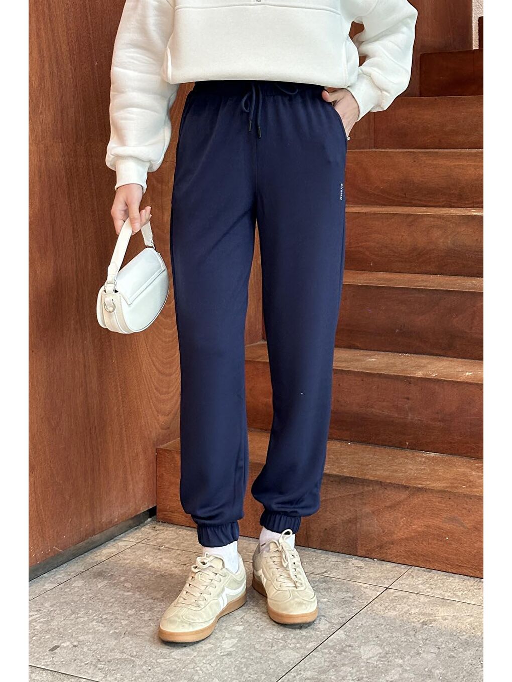 Modal Kumaş Paça Lastik Detay Eşofman Lacivert-3