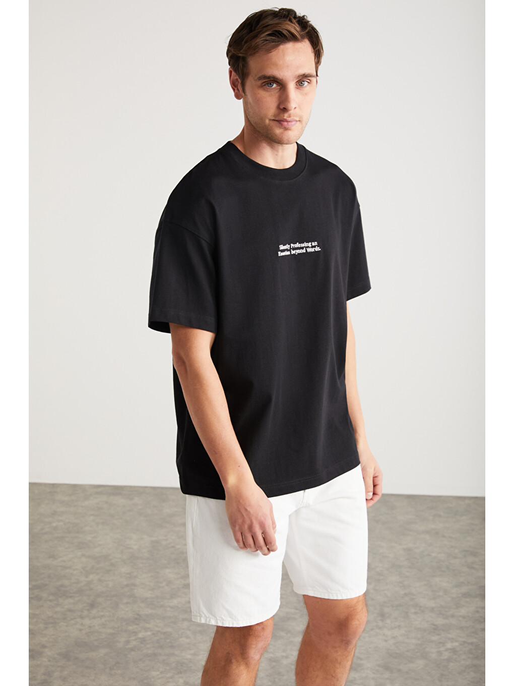 Rıco Erkek %100 Pamuklu Önü Ve Arkası Baskılı Bisiklet Yaka Kısa Kollu Oversize Siyah T-shirt-3