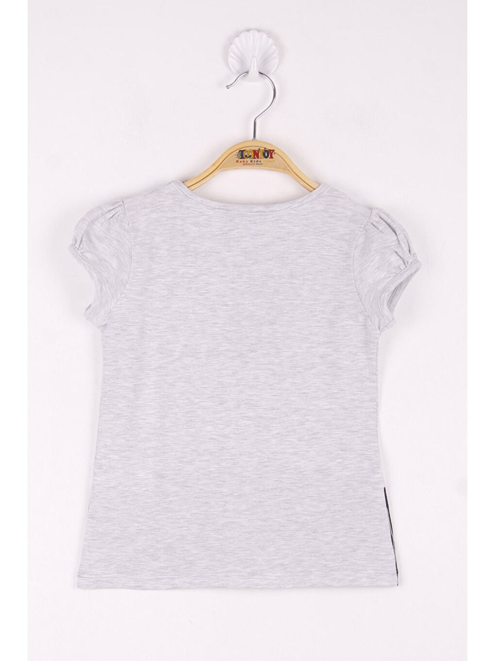 Gri Kız Çocuk Pul İşemeli Baskılı T-Shirt-1
