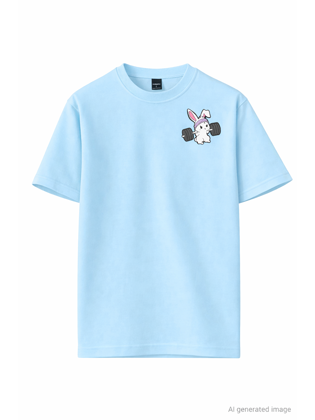 Turkuaz Gym Bunny - Halter Kaldıran Tavşan Baskılı Unisex Oversize Pamuklu Tişört