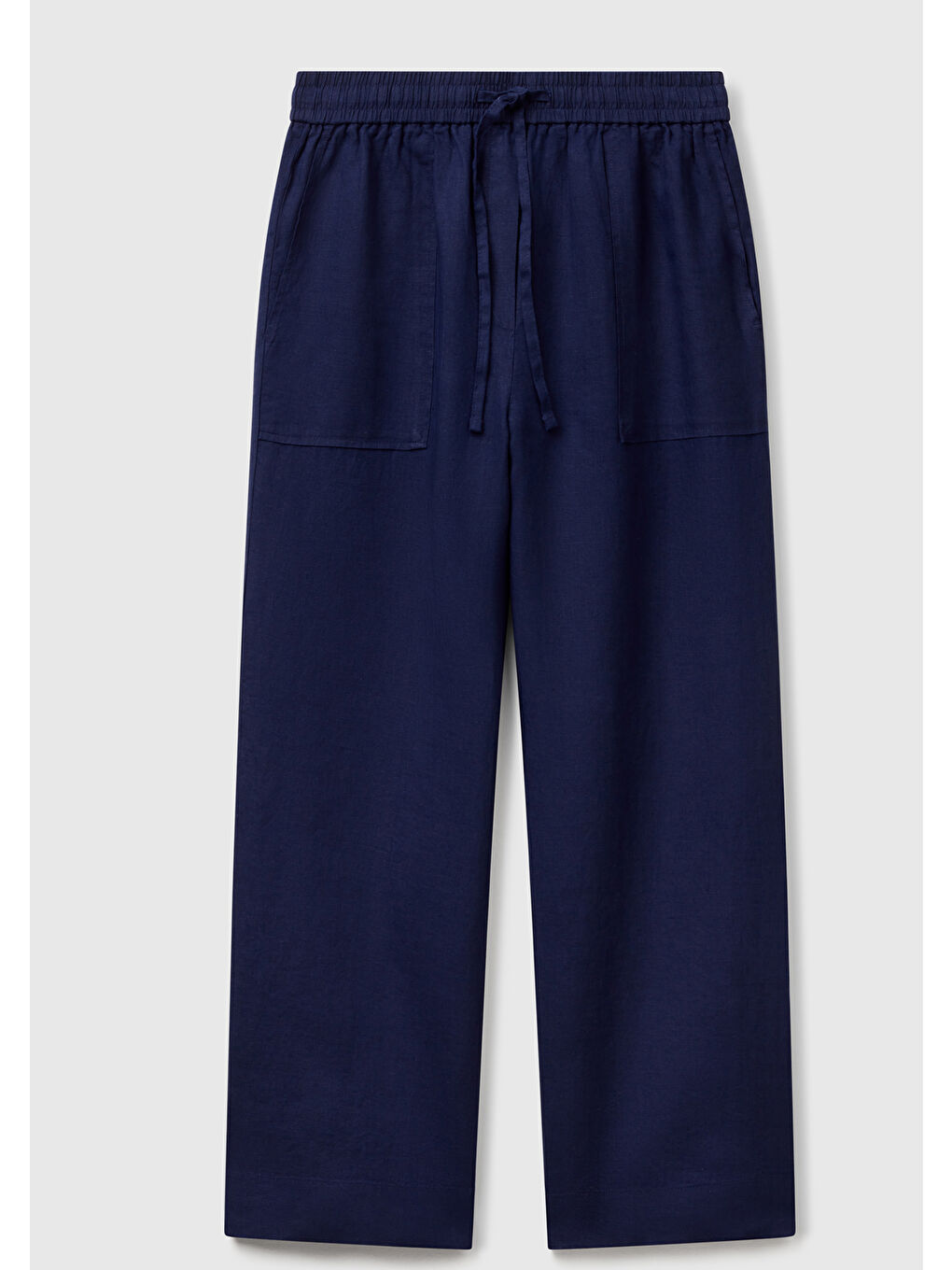 Kadın Lacivert %100 Keten Büzgü İpli Cepli Sigaret Pantolon