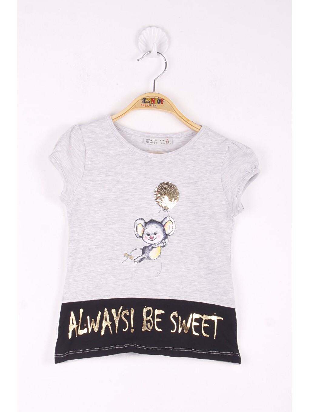 Gri Kız Çocuk Pul İşemeli Baskılı T-Shirt-2