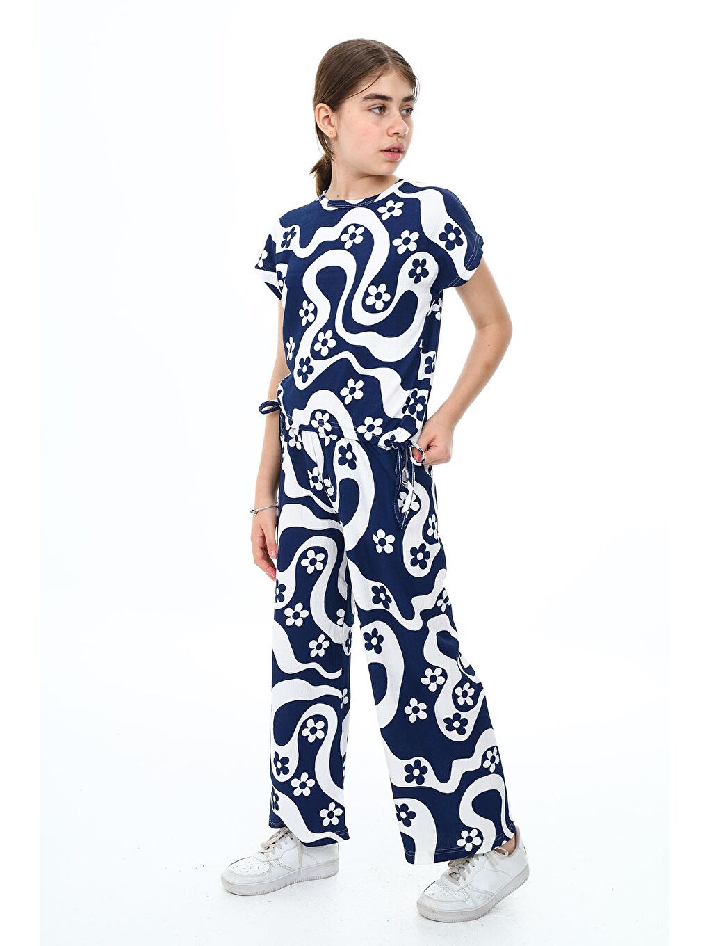 Lacivert Kız Çocuk Papatya Desenli 2'li Takım 613 Yaş 9380