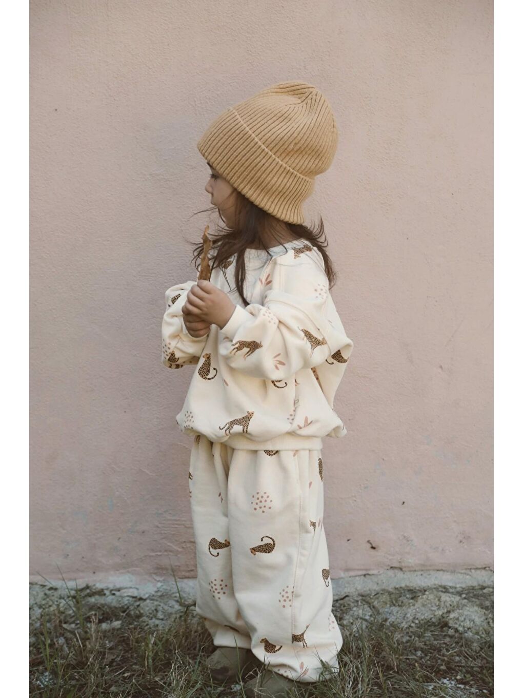 Ekru Leopar Baskılı Eşofman Takımı-1