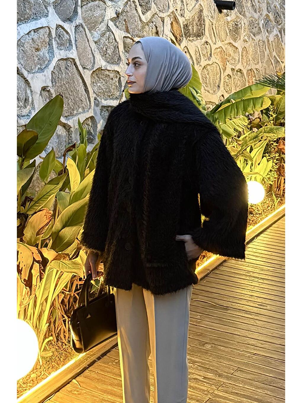 Sakal Kumaş Atkılı Kaban Siyah-1