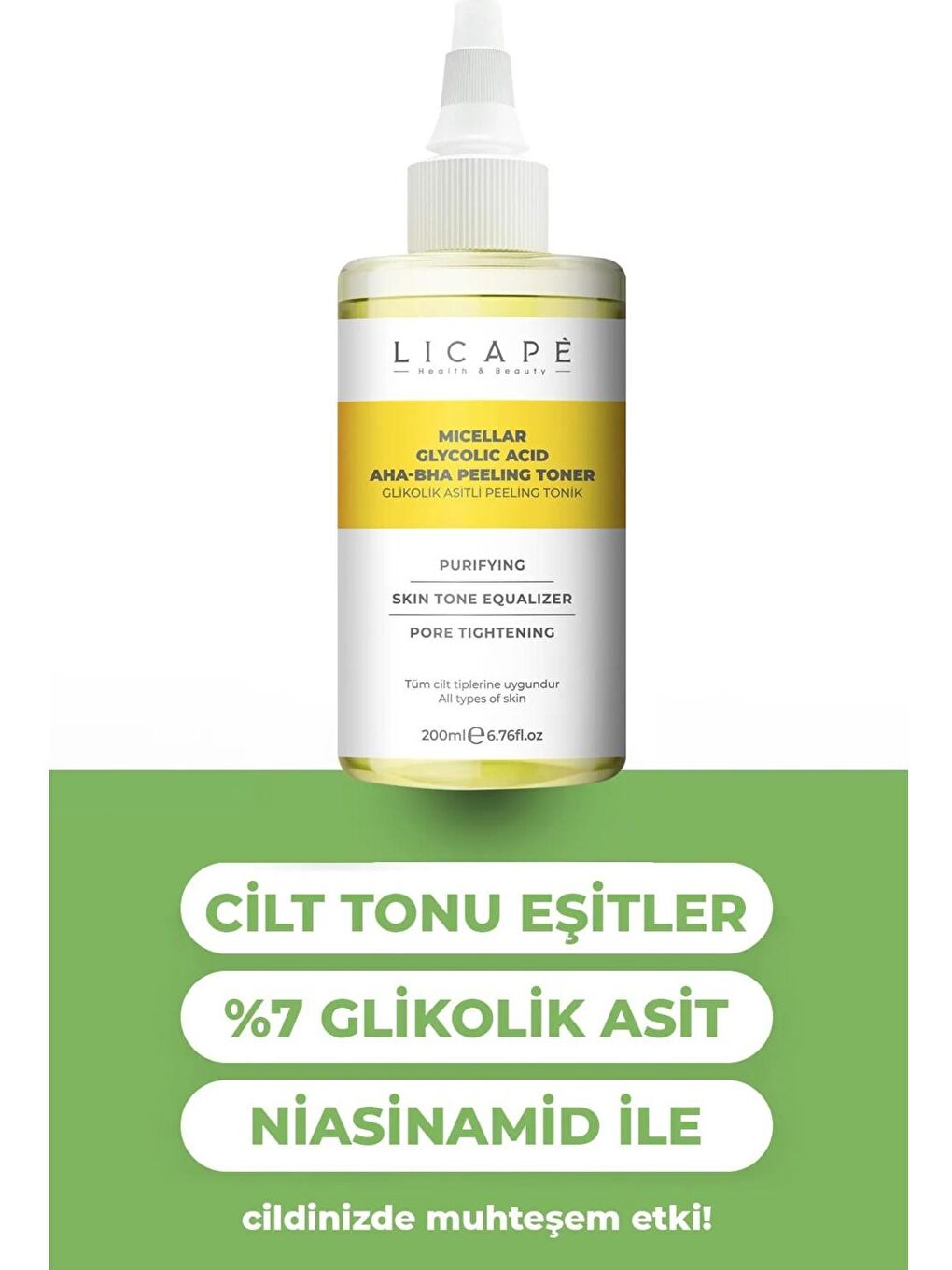 Licape Renksiz Micellar Glikolik Asitli AHA-BHA Peeling Tonik 200 ml