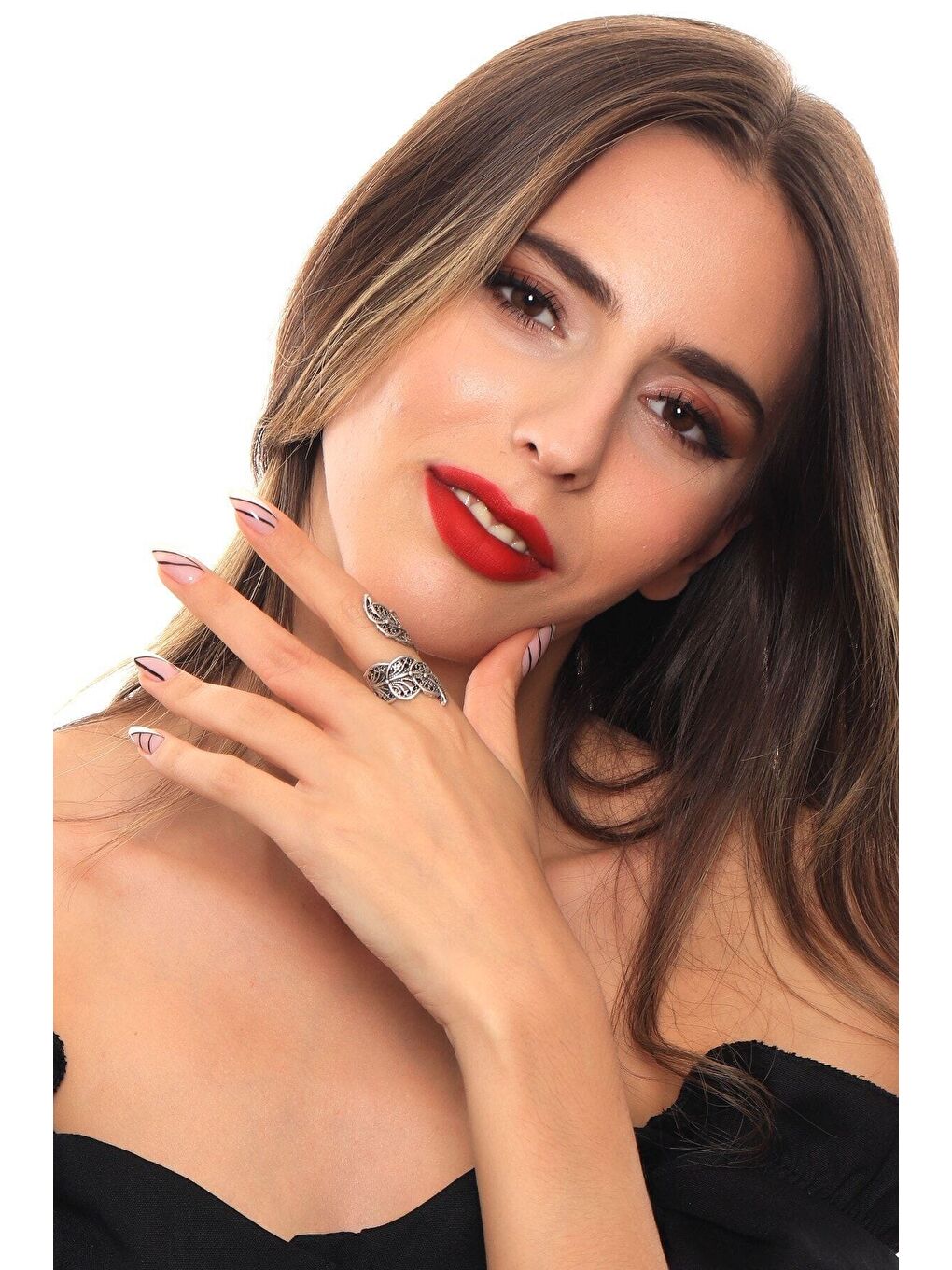 Gri Kadın Antik Gümüş Kaplama Yaprak Yüzük-4