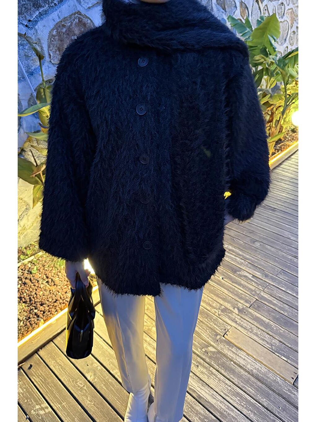 Sakal Kumaş Atkılı Kaban Siyah-2