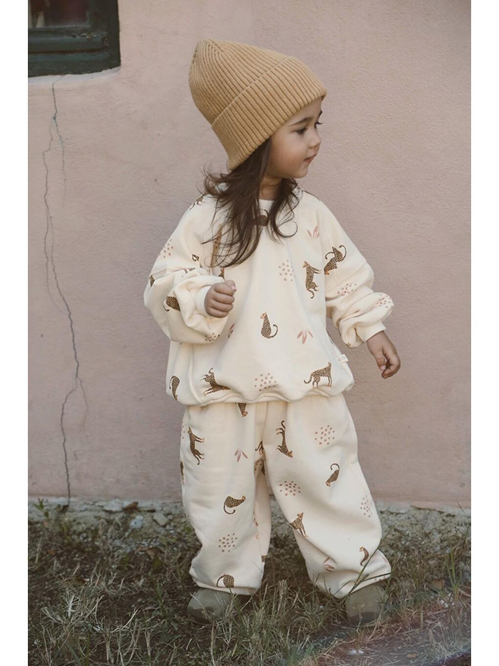 Ekru Leopar Baskılı Eşofman Takımı-3