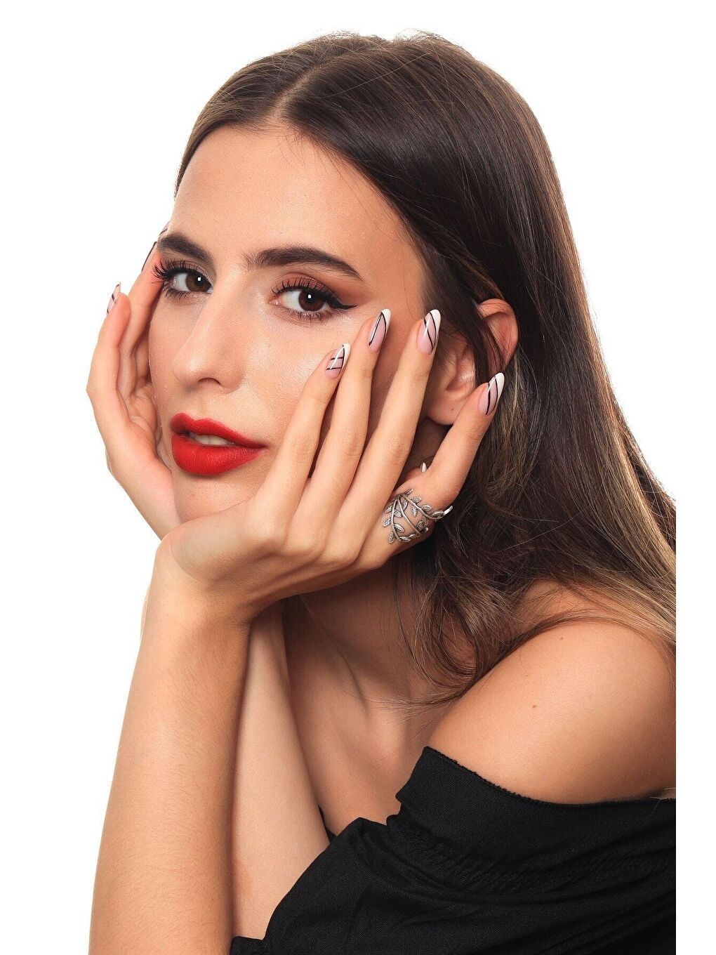 Gri Kadın Antik Gümüş Kaplama Yaprak Yüzük-2