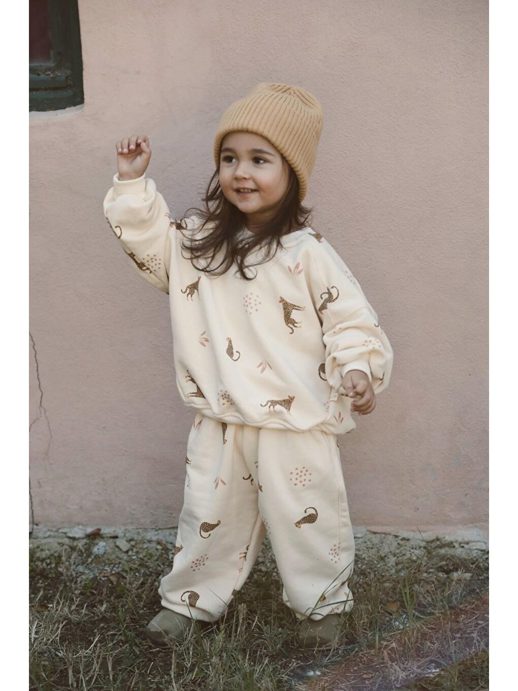Ekru Leopar Baskılı Eşofman Takımı-4