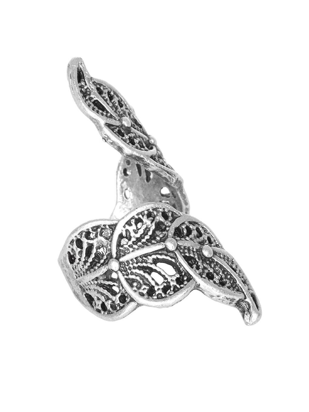 Gri Kadın Antik Gümüş Kaplama Yaprak Yüzük-1