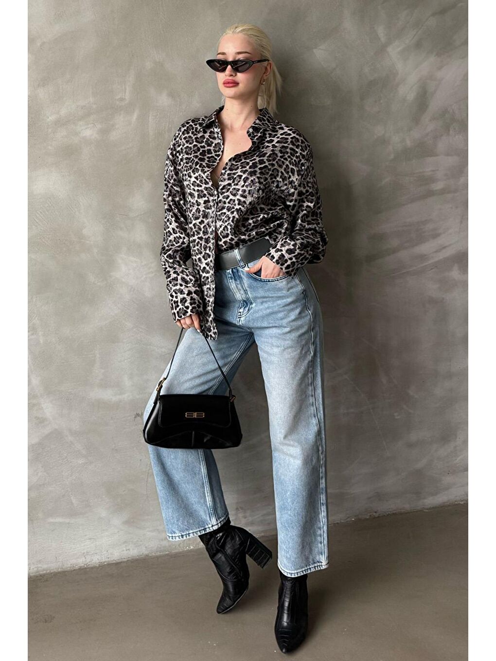 Madmext Siyah Leopar Desen Kadın Gömlek Mg2296 - 1