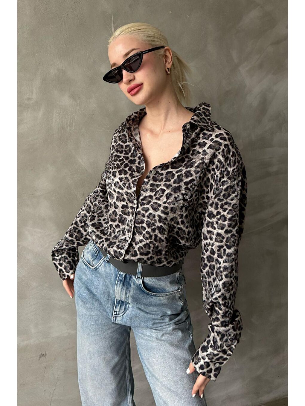 Madmext Siyah Leopar Desen Kadın Gömlek Mg2296 - 2