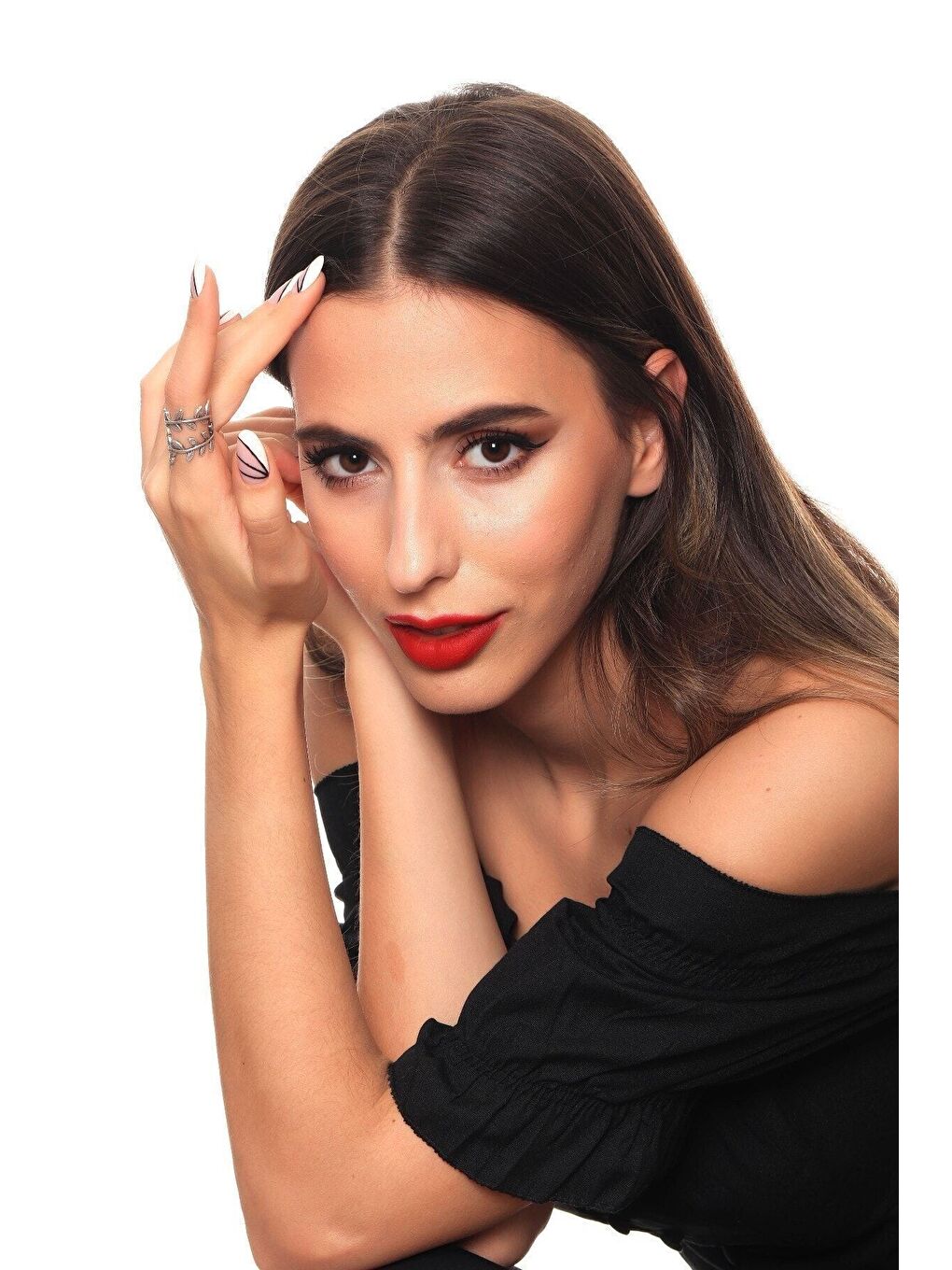 Gri Kadın Antik Gümüş Kaplama Yaprak Yüzük-4