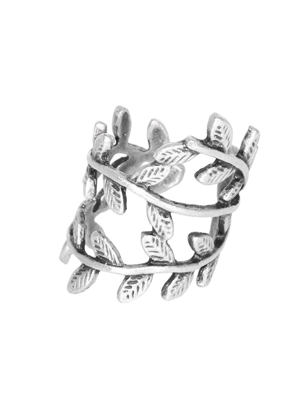 Gri Kadın Antik Gümüş Kaplama Yaprak Yüzük