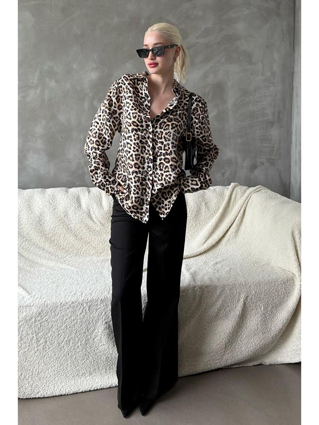 Madmext Bej Leopar Desen Kadın Gömlek Mg2296 - 1