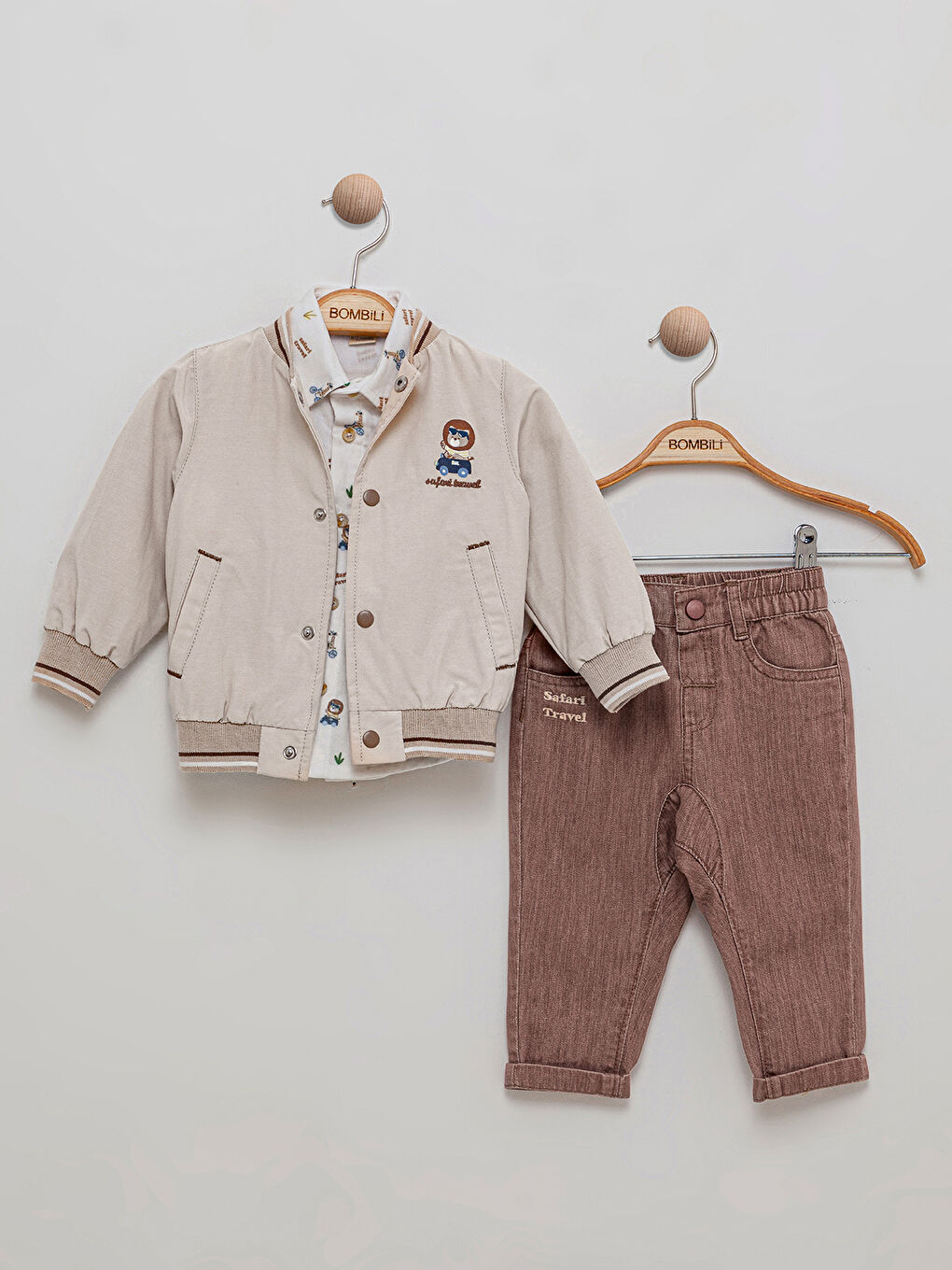 Erkek Bebek 3'lü Takım 6-18 Ay Bej-1