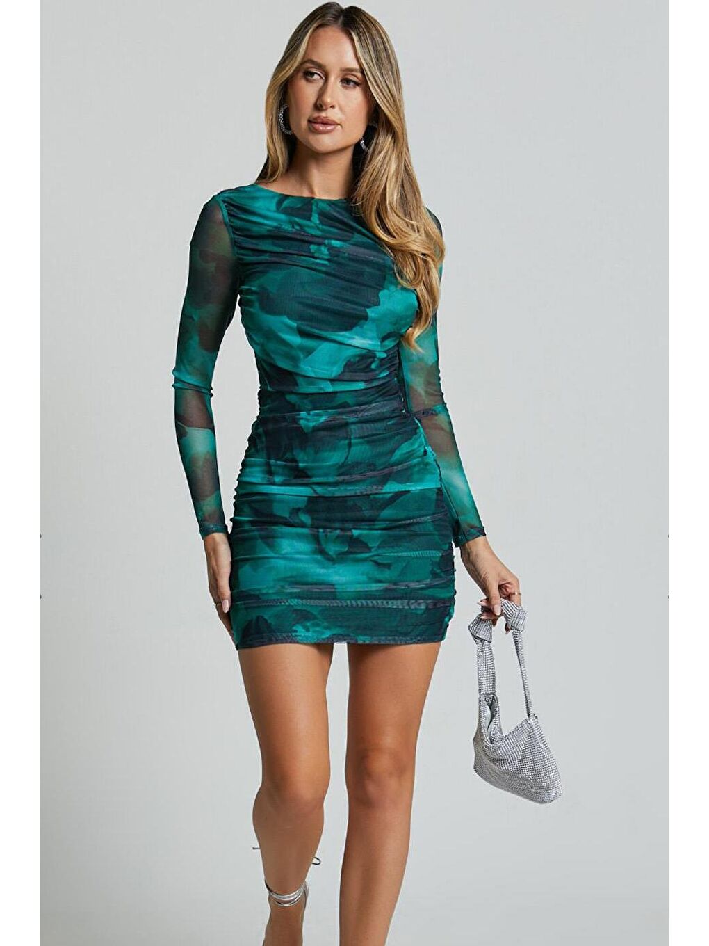 Yeşil Desenli Mini Boy Kadın Elbise Mg2304-5