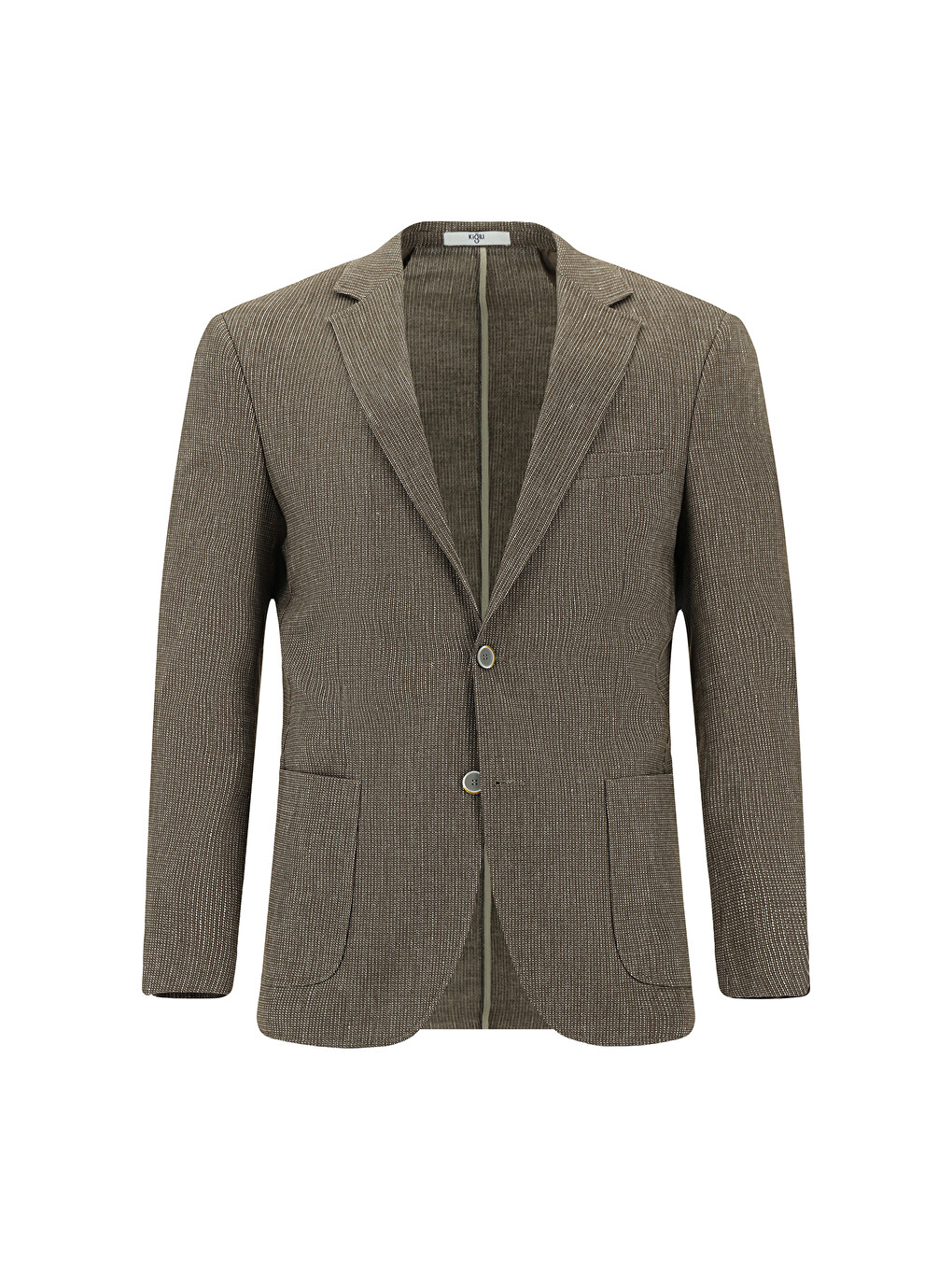 Kahverengi Keten Karışımlı Çizgili Spor Blazer Ceket-5