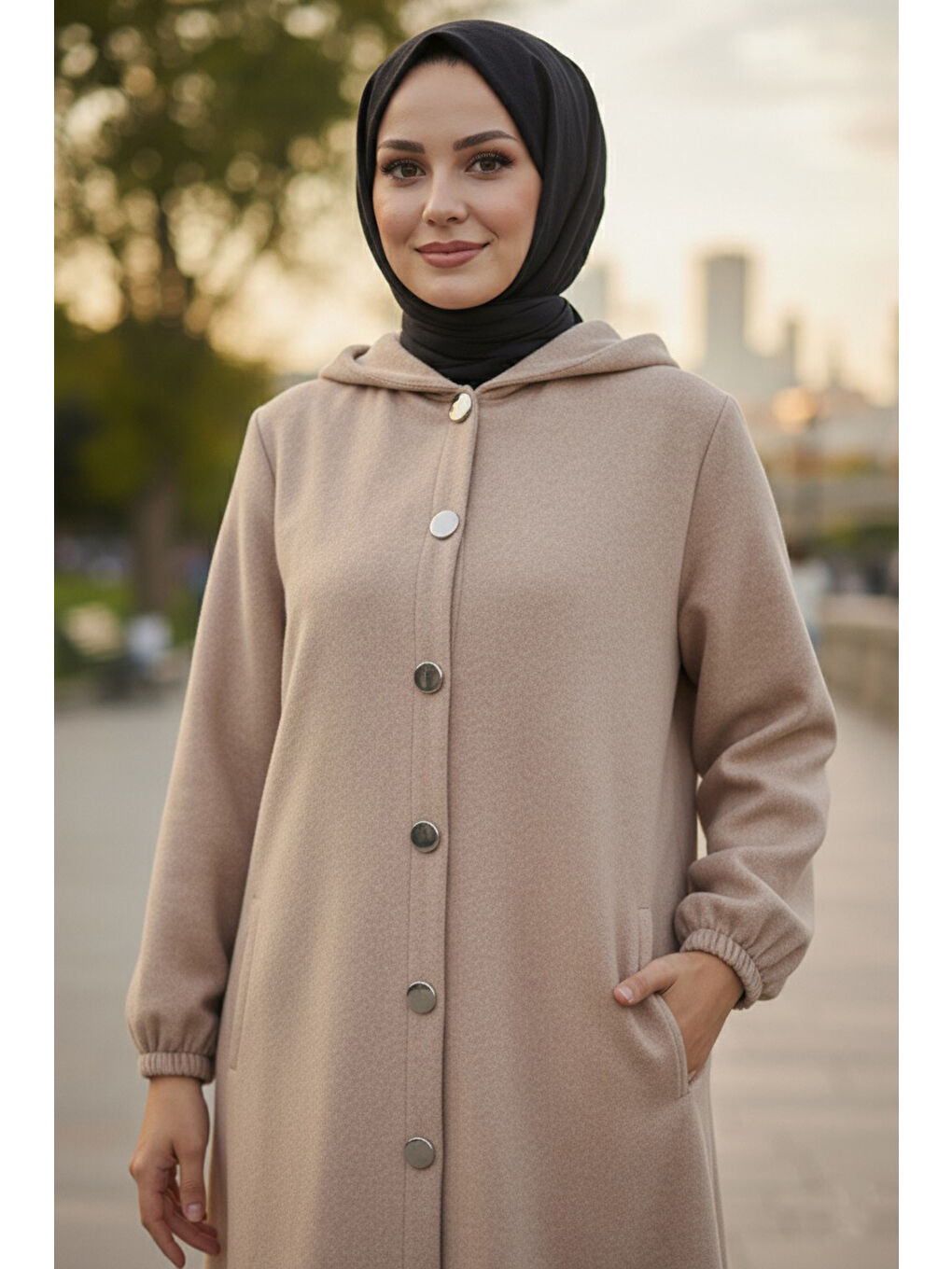 Düğmeli Bileği Lastikli Kaşe Bej - 28027-BEJ-1