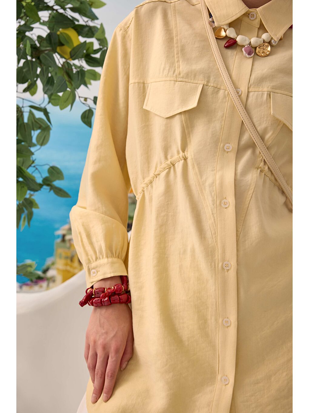 Verev Büzgü Detaylı Gömlek Soft Sarı-1