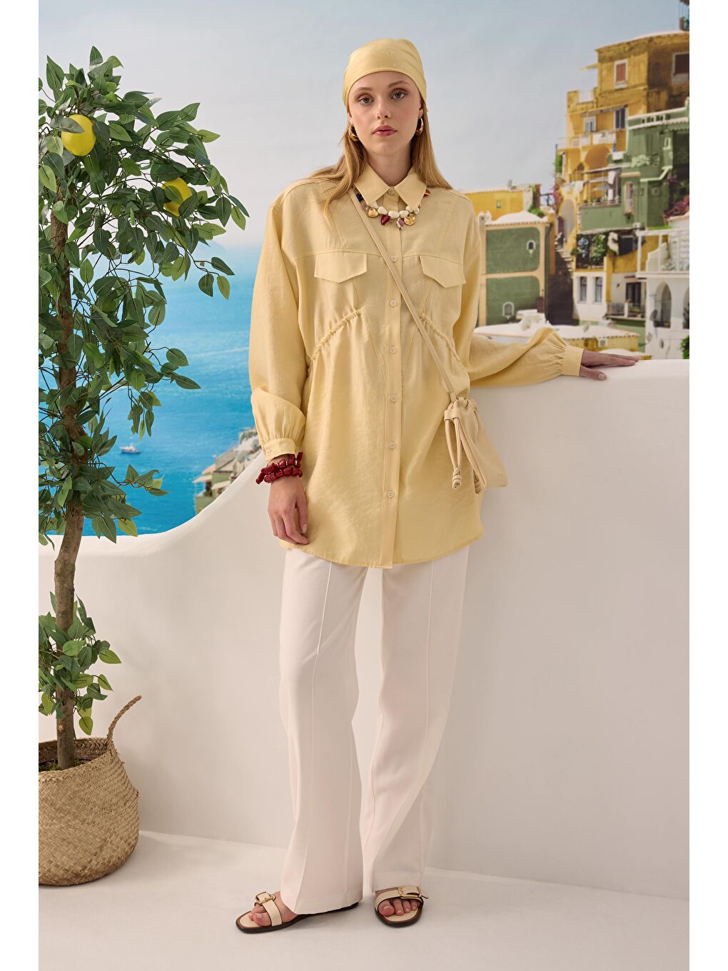 Verev Büzgü Detaylı Gömlek Soft Sarı-2