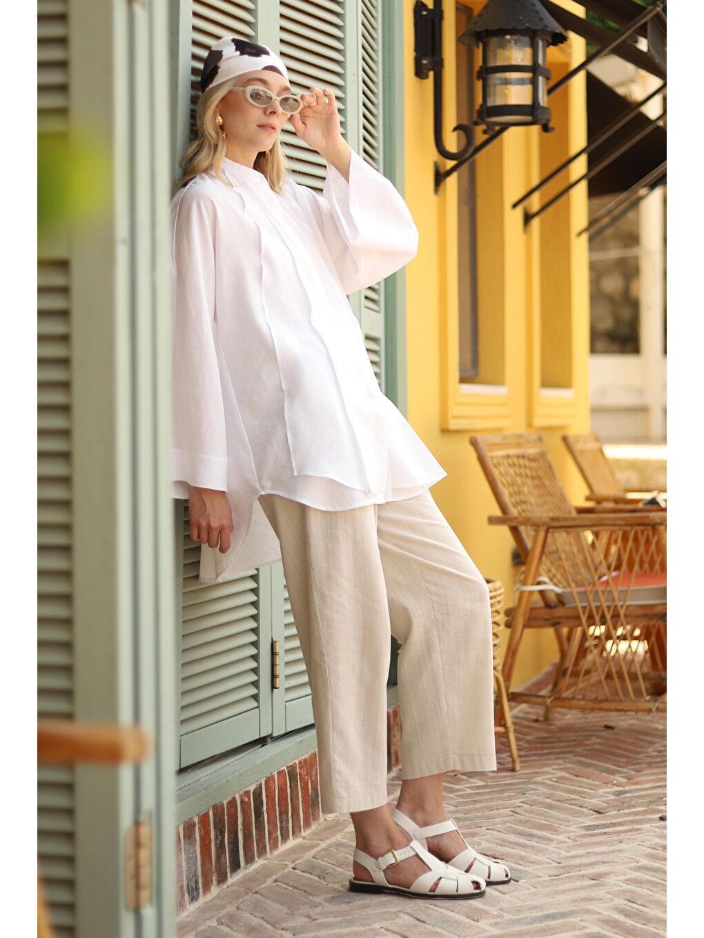 Pile Detaylı Gömlek Beyaz-2