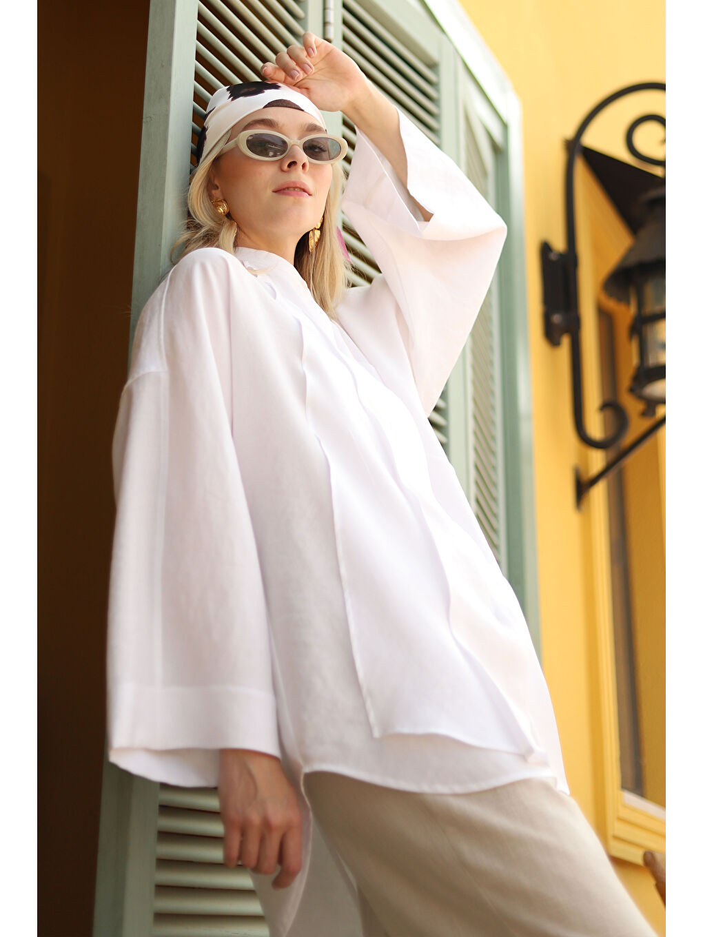 Pile Detaylı Gömlek Beyaz-4