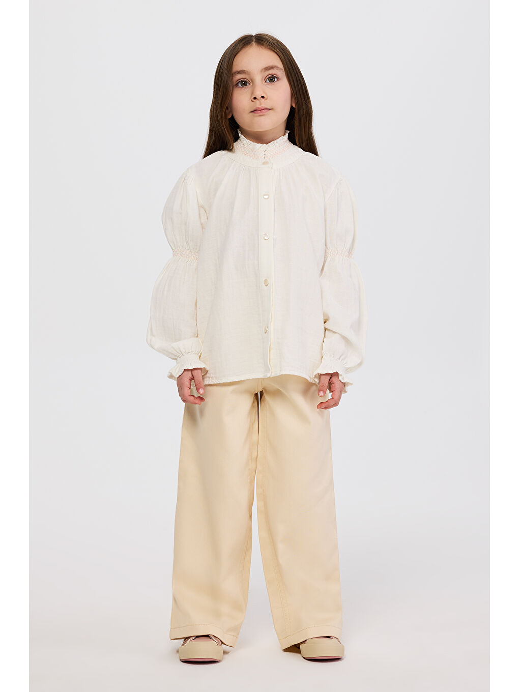 Kız Çocuk Ekru Gömlek
