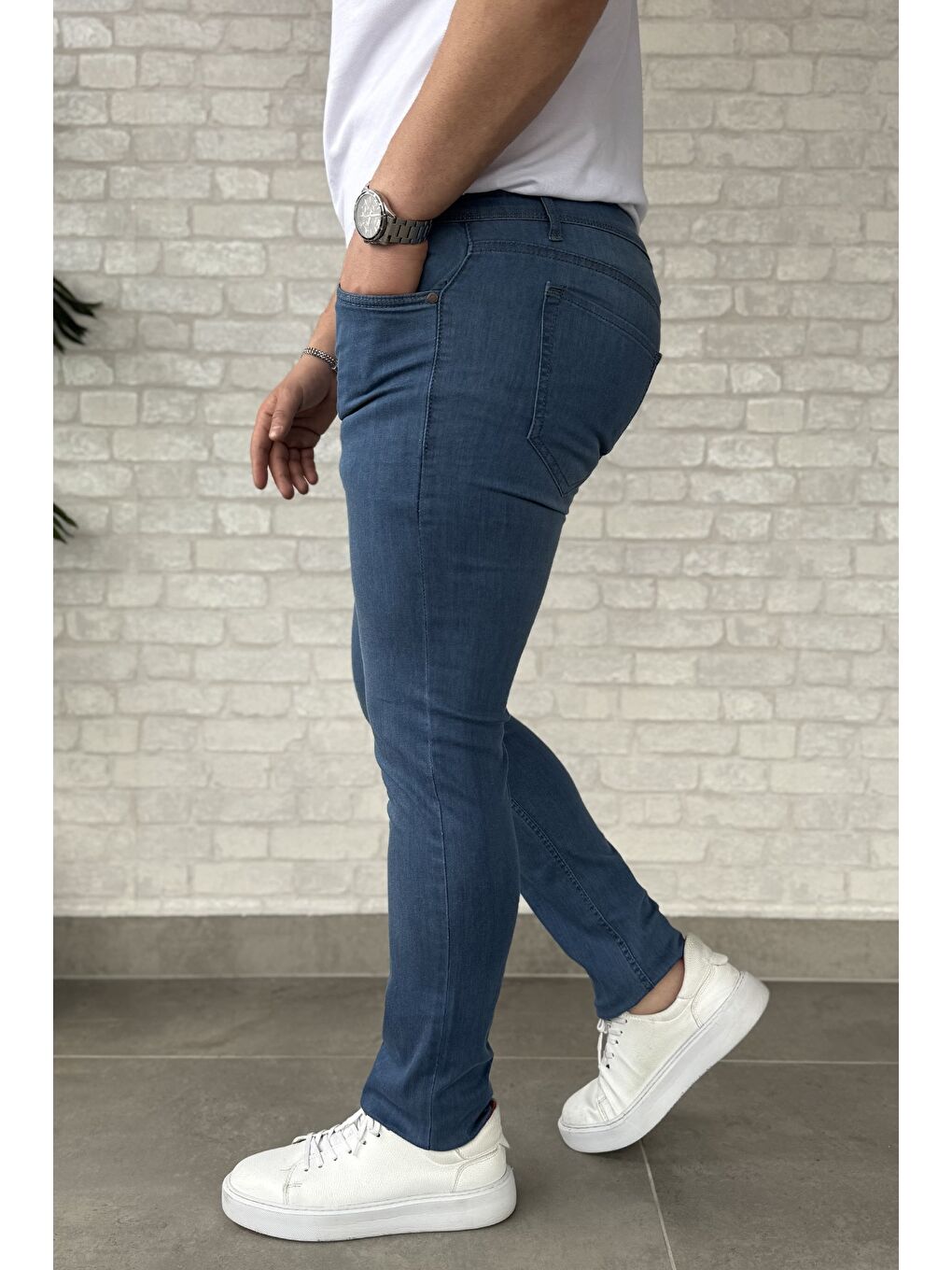 Mavi Erkek Elastanlı Fermuarlı Jean Pantolon-1
