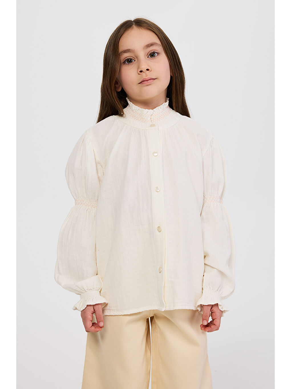 Kız Çocuk Ekru Gömlek-1