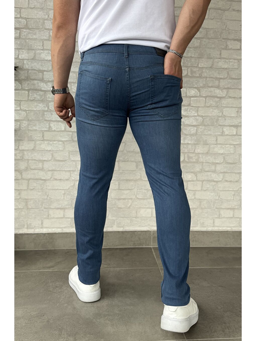 Mavi Erkek Elastanlı Fermuarlı Jean Pantolon-2