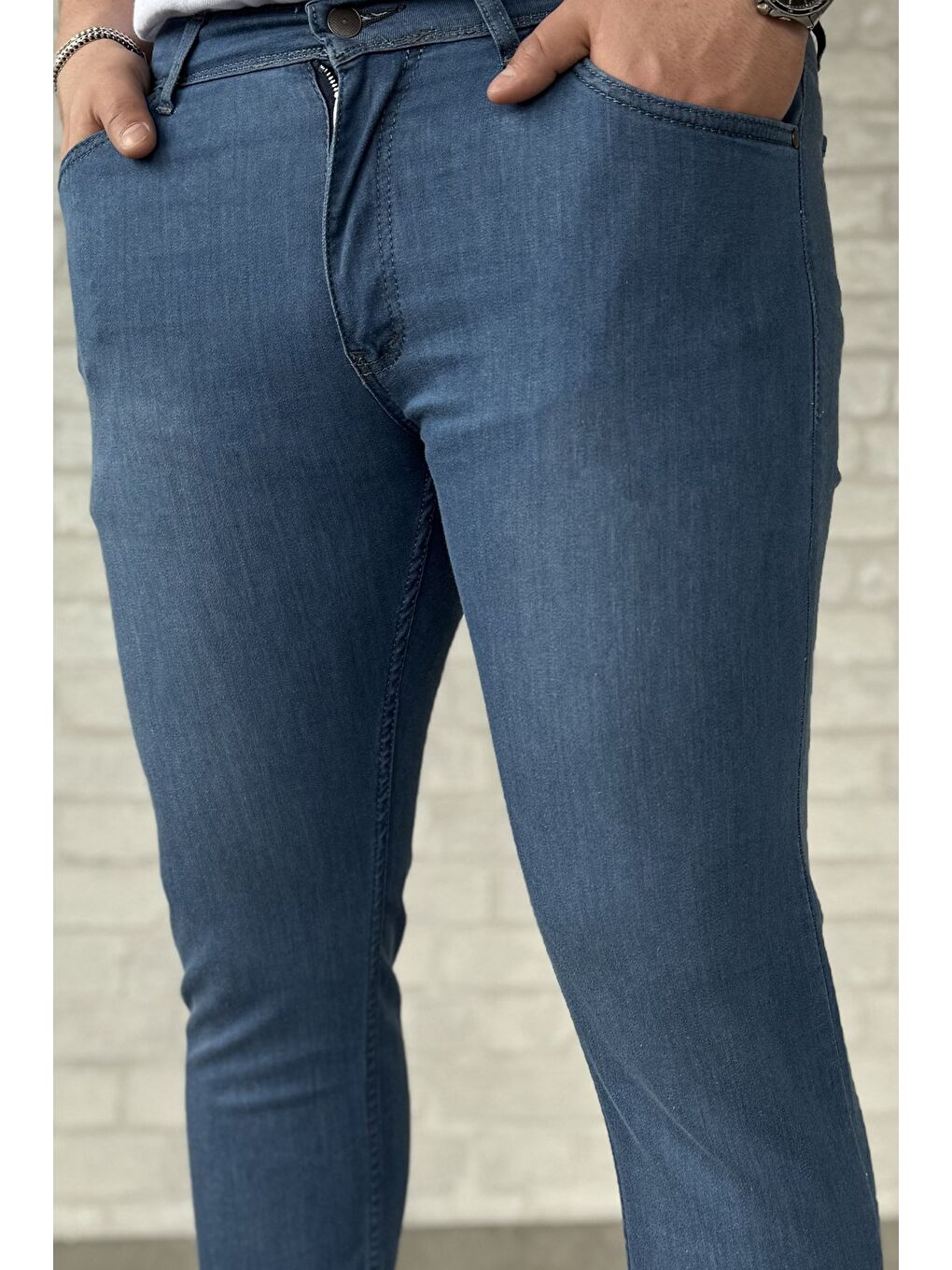 Mavi Erkek Elastanlı Fermuarlı Jean Pantolon-3