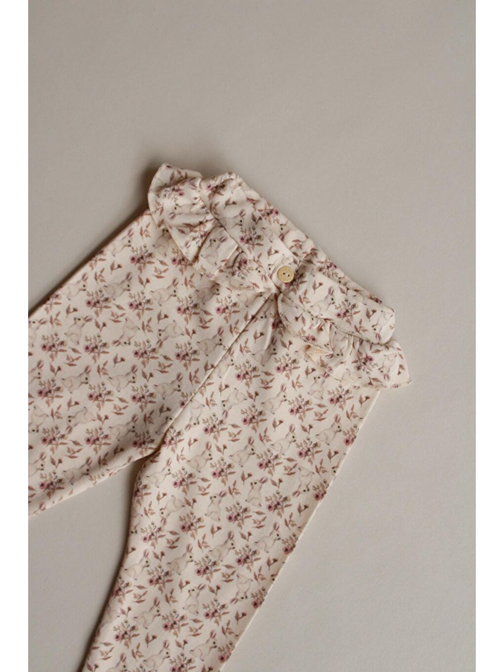 Ekru Tavşan Desenli Fırfırlı Body Tayt Takım-7