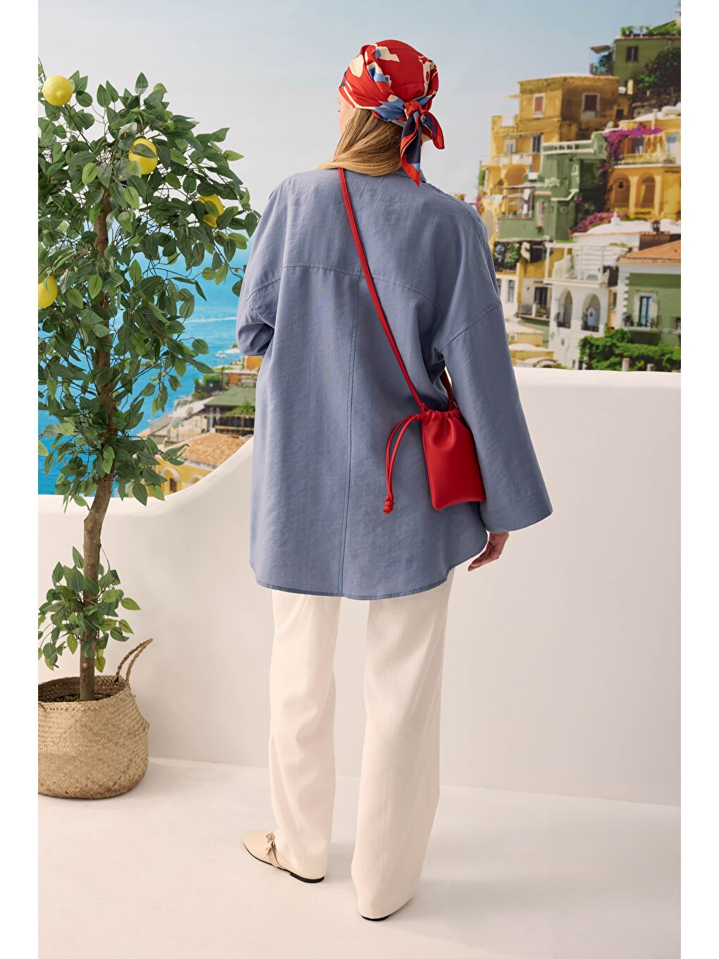 Lila Pile Detaylı Gömlek Lavanta Mavi-3