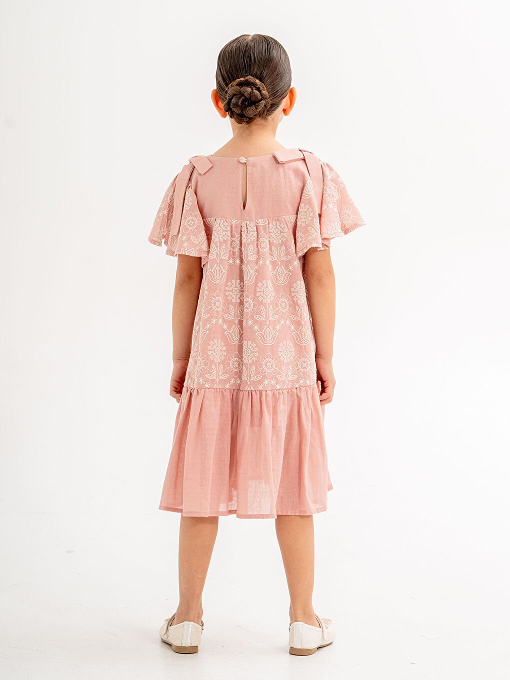 Pembe Kız Çocuk Elbise 6-9 Yaş Pudra-1